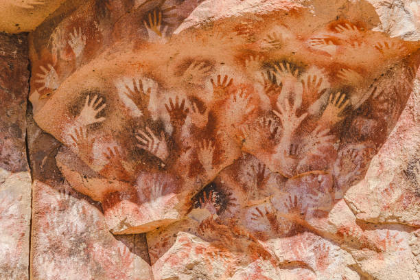 Cueva de las Manos, Patagonia, Argentina Detail view of primitive art painted on rock at Cueva de las Manos, an archeological site located in the patagonia, Argentina. santa cruz province argentina photos stock pictures, royalty-free photos & images