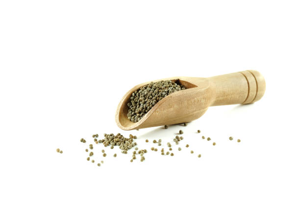 istock Perilla frutescens or sesame in wood spoon on white background. 672490838