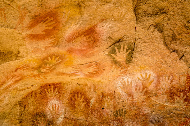 Rock Art Painting in Tsodilo Hills, Botswana. Paintings are attributed to the San People. The Tsodilo Hills are a UNESCO World Heritage Site, consisting of rock art, shelters, depressions and caves