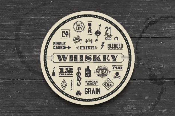 illustrations, cliparts, dessins animés et icônes de montagnes russes pour le whisky et les boissons alcoolisées - coaster label paper old