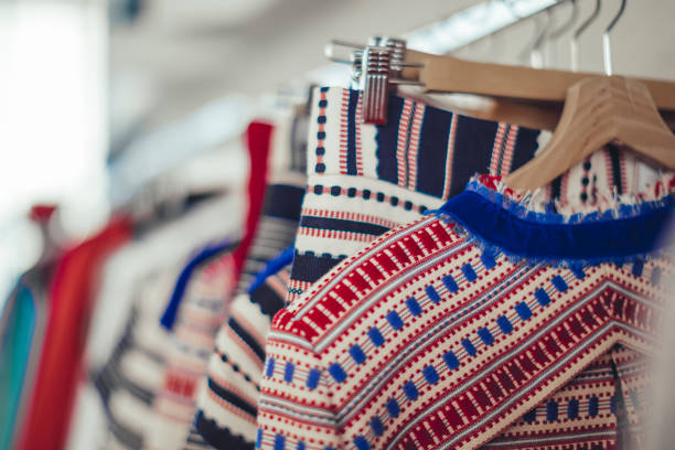 istock The new clothes collection on the hangers 672507538