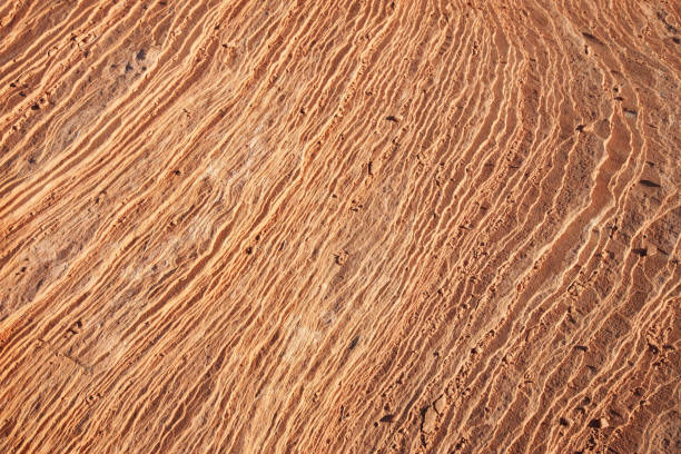 Navajo Sandstone Rock Strata Aeolian Erosion Navajo Sandstone rock strata layers exposed by Aeolian erosion create a natural ridged pattern. kayenta photos stock pictures, royalty-free photos & images