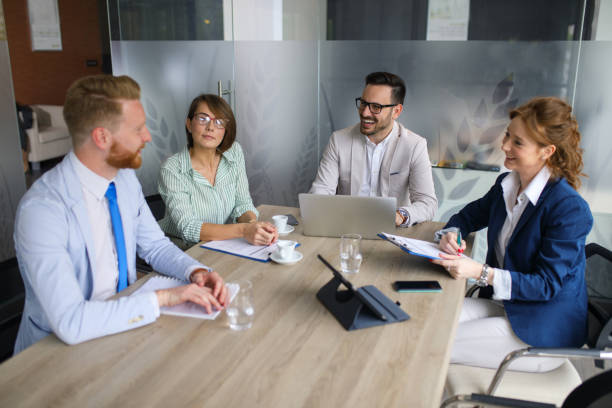 istock Group of business people brainstorming about innovative ideas 672509412