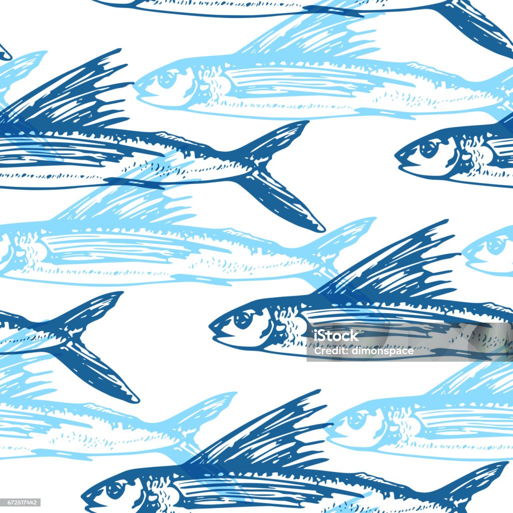 Flying Fish Flight Pattern Pattern With Blue Flying Fish Stock Illustration - Download Image Now ...