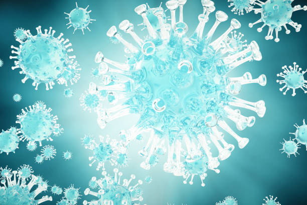 ilustrações de stock, clip art, desenhos animados e ícones de 3d illustration viruses in infected organism, viral disease epidemic, virus abstract background - flu virus russian influenza swine flu virus