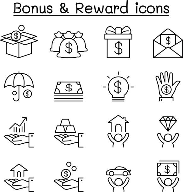 Bonus & Reward icon set in thin line style Bonus & Reward icon set in thin line style tax clipart stock illustrations