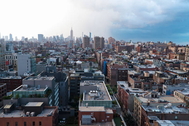 istock New-York skyline at dusk with rain coming. 672526822
