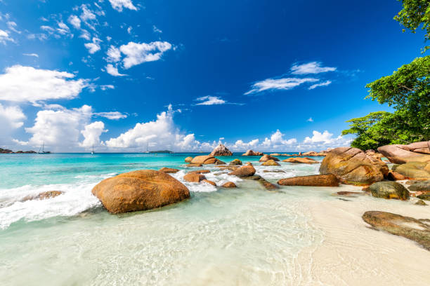 istock Beautiful beach at Seychelles 672527510