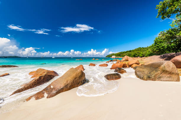 istock Beautiful beach at Seychelles 672527542