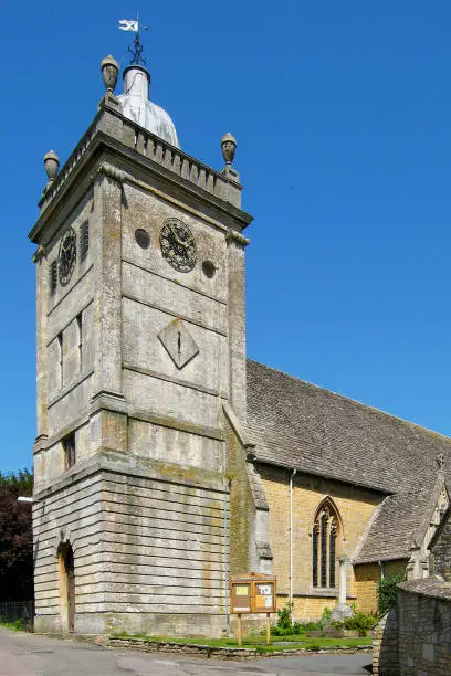 St Lawrence's Church in Bourton-on-the-Water, a small village that lies on a wide flat vale within the Cotswolds Area of Outstanding Natural Beauty (AONB).