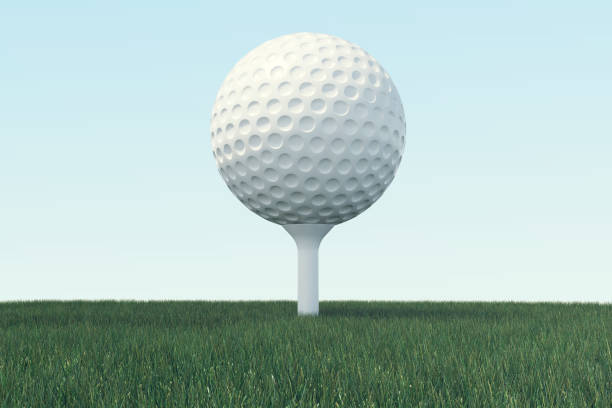 3D illustration Golf ball and ball in grass, close up view on tee ready to be shot. Golf ball on sky background. vector art illustration