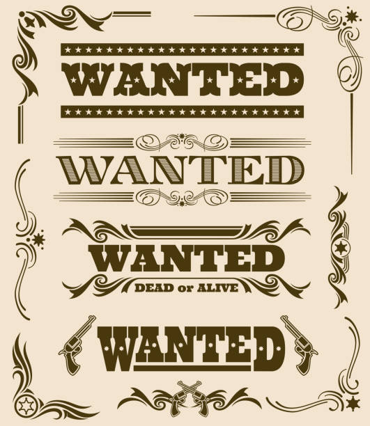 ilustrações de stock, clip art, desenhos animados e ícones de vintage wanted dead or alive western poster vector frame ornament elements - wanted poster