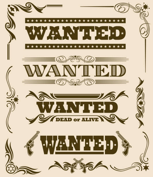 Vintage wanted dead or alive western poster vector frame ornament elements Vintage wanted dead or alive western poster vector frame ornament elements. Set of wanted text, illustration of wanted dead or alive poster wanted poster illustrations stock illustrations
