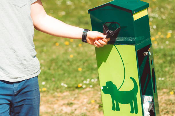 sacos de resíduos proprietário usando o cachorro de estimação - dispensador de moedas - fotografias e filmes do acervo