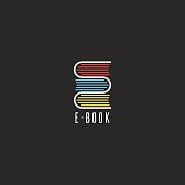 istock E-book bookstore icon, online school education emblem mockup, reading club icon, stack books in the shape of the letter E 672556292