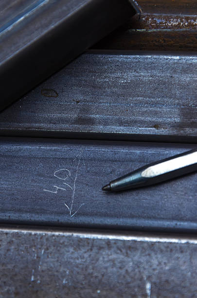 istock Pencil marking for metal outlined place for cutting welder 672558788