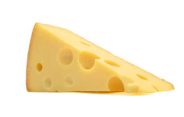 istock piece of swiss cheese isolated on white background 672559204