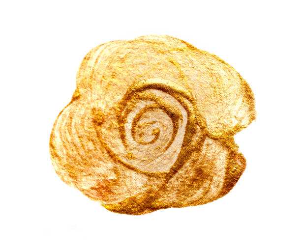 istock Abstract round brush strokes with gold paint on white paper 672562338