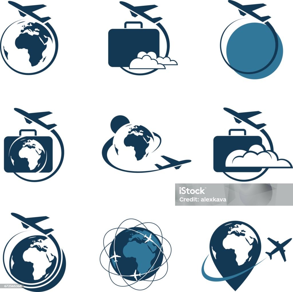 travel icon set travel icon set with suitcase and airplane Airplane stock vector