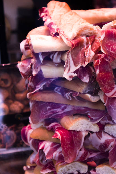 istock Mountain of Iberian pork ham sandwiches 672565996