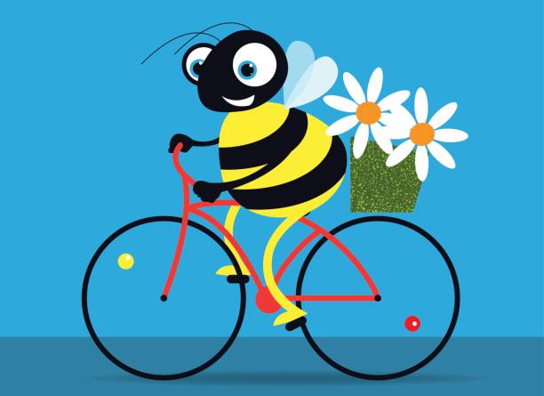 꽃과 함께 자전거를 타고 즐거운 비 - pollen grain stock illustrations