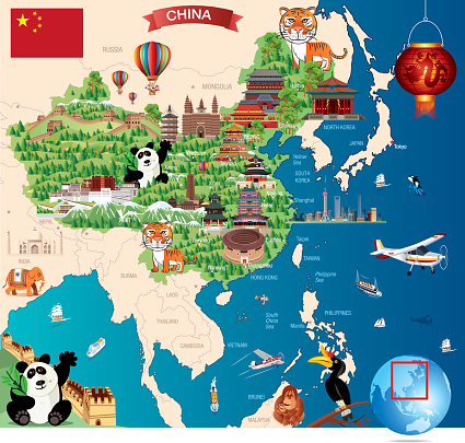 Cartoon Map Of China Stock Illustration - Download Image Now - World Map,  City, Animal - iStock