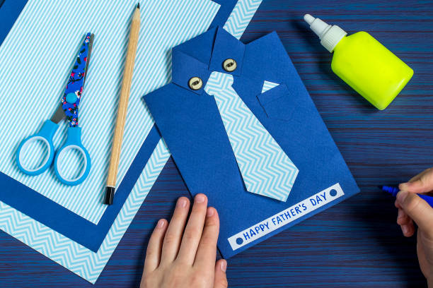 Creation greeting card for the Father's Day by the child. Step 10