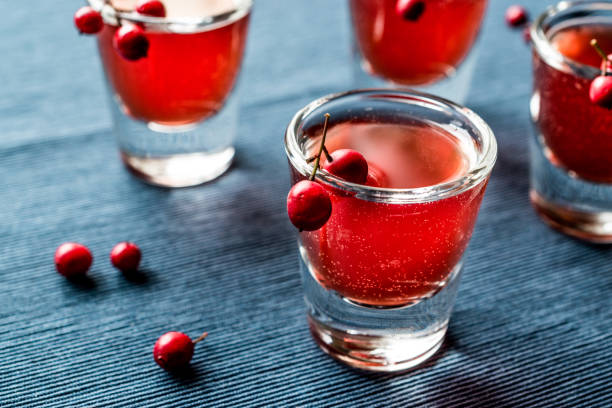 istock Cranberry cocktail shot with vodka. 672609380