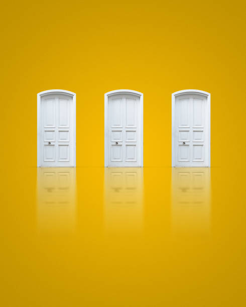 istock Choice a door on yellow background 672609704