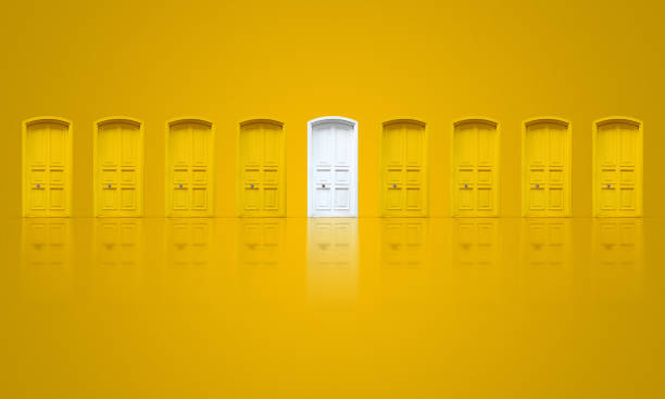 istock Choice a door on yellow background 672610434