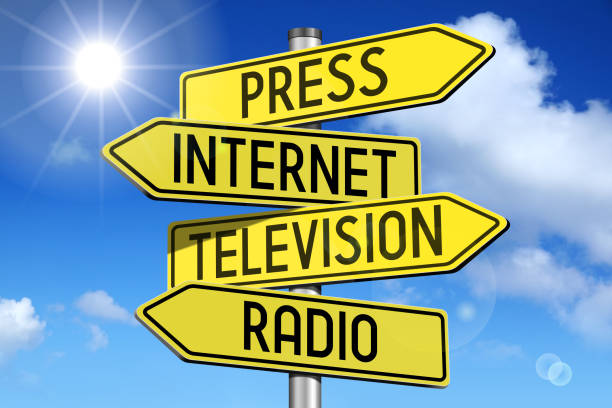 istock Media concept - yellow road-sign 672612590