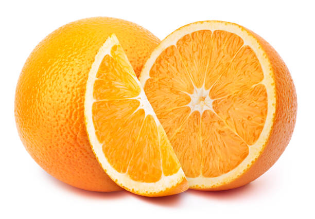 istock Orange with slices isolated on white 672612806