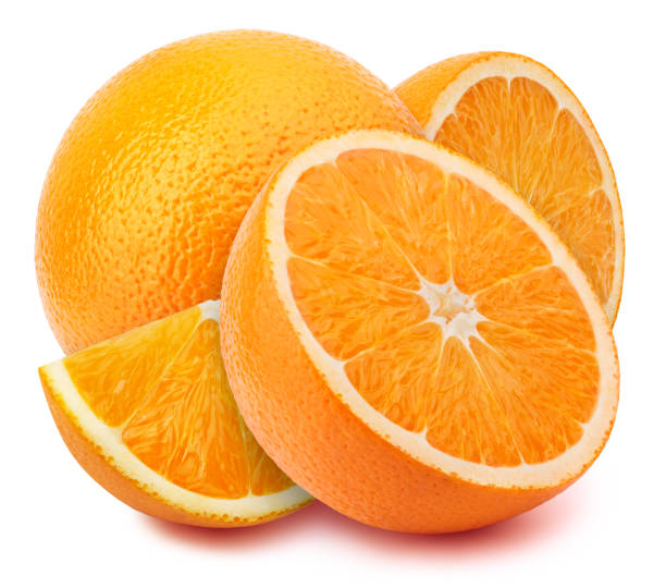 istock Orange with slices isolated on white 672612908