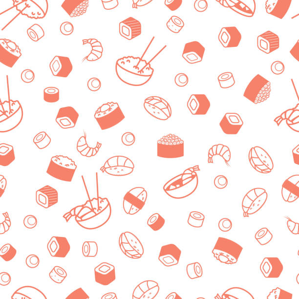 ilustrações de stock, clip art, desenhos animados e ícones de vector seamless sushi pattern - food sushi seafood maki sushi
