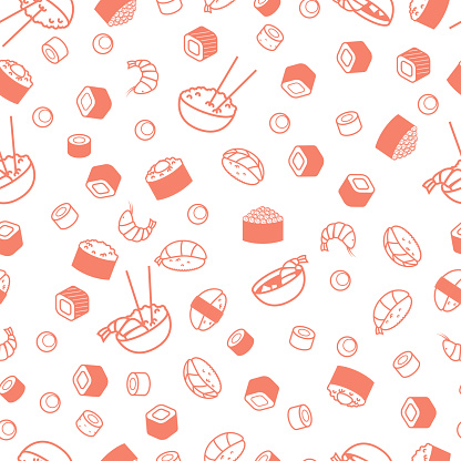 Seamless japenese food pattern, sushi and rolls.