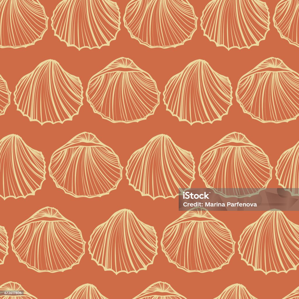 Orange Shell Pattern Seashells Seamless Pattern Vector Orange Background Stock Illustration ...
