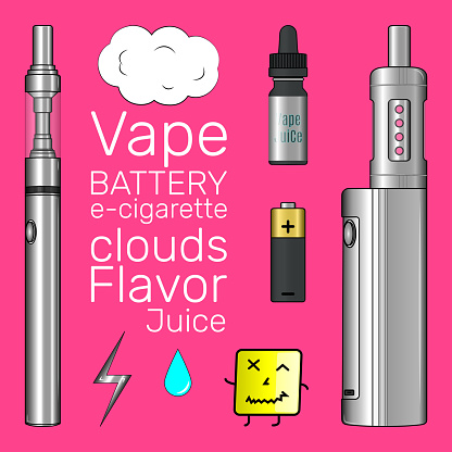 Vape shop set e-cigarette vector matte icons pinky art