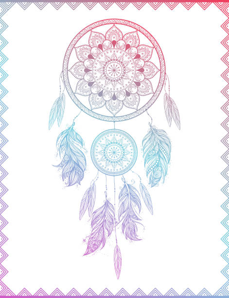 dreamcatcher im farbverlauf, vektor-illustration - dreamcatcher stock-grafiken, -clipart, -cartoons und -symbole