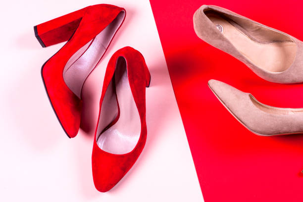 istock Red and pastel female high-heeled shoes 672630036