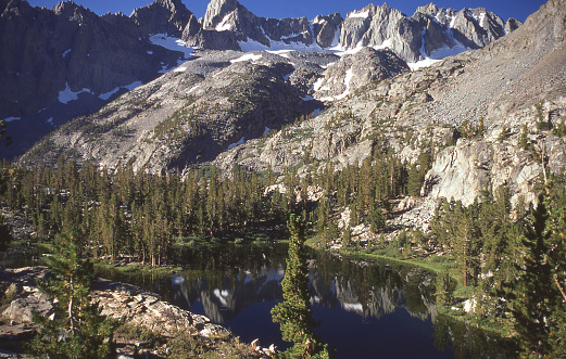 Big Pine Lakes below the Palisade Divide with Mount Sill and the famous U-notch in the Central Sierra Nevada Mountains of California
