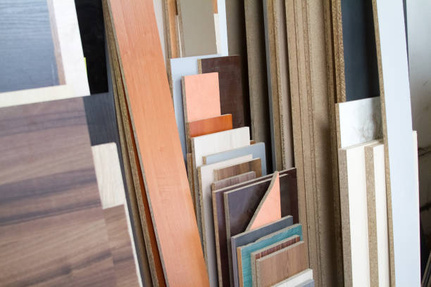 istock MDF, PARTICLE BOARD. Wood panels of different thicknesses and colors. 672637578