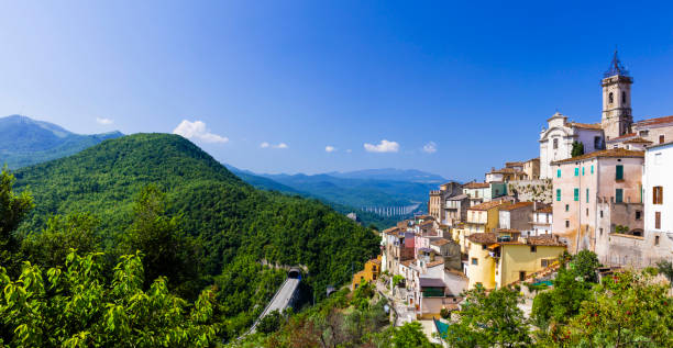beautiful villages of Italy  - Colledimezzo in Abruzzo, Lago di Bomba stock photo