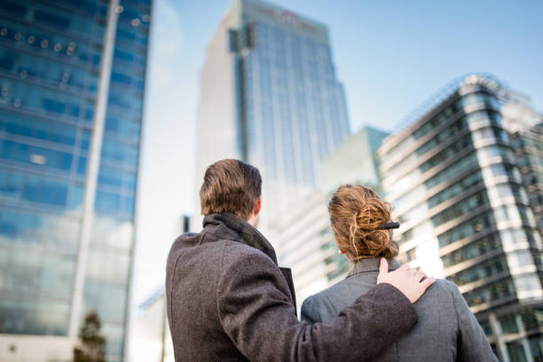 istock Business persons standing on the city 672657664