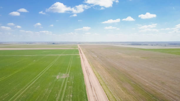 istock Aerial view of farmlands 672661148