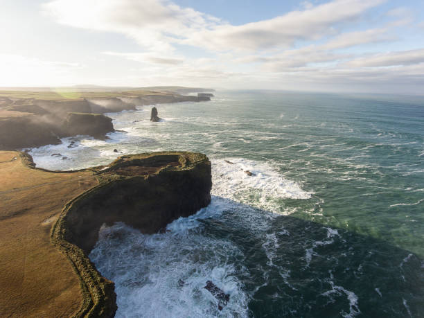 aerial loop head peninsula in west clare, ireland. kilkee beach county clare, ireland. - kilkee imagens e fotografias de stock