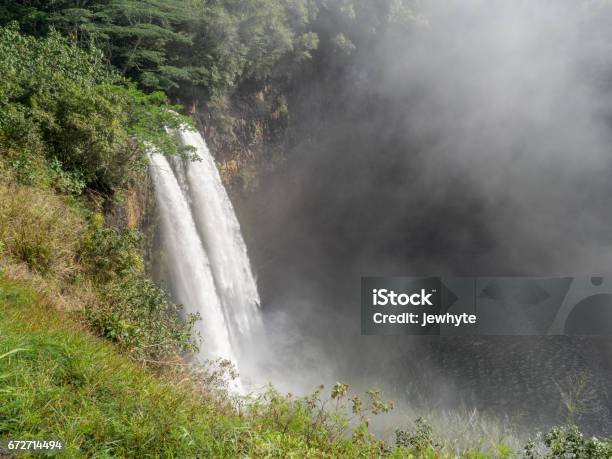 Wailua Waterfalls On Kauai Hawaii Stock Photo - Download Image Now - Green Color, Hawaii Islands, Horizontal