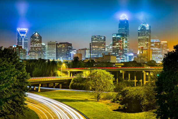 istock Traffic light trails in Charlotte, North Carolina 672717150