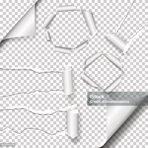 Set Of Realistic Vector Torn Paper And Hole In The Paper With Ripped Edges With Space For Your Text Stock Illustration - Download Image Now