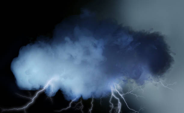 istock cool single weather icon - cloud with heavy lightning in the dark sky 672744312