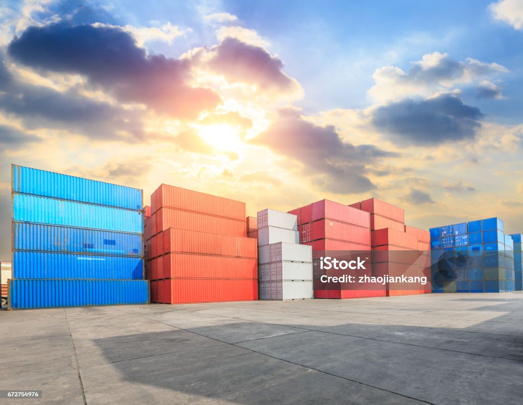 Port Container Nice Picture Industrial Port Container Terminal At Sunset Stock Photo - Download ...